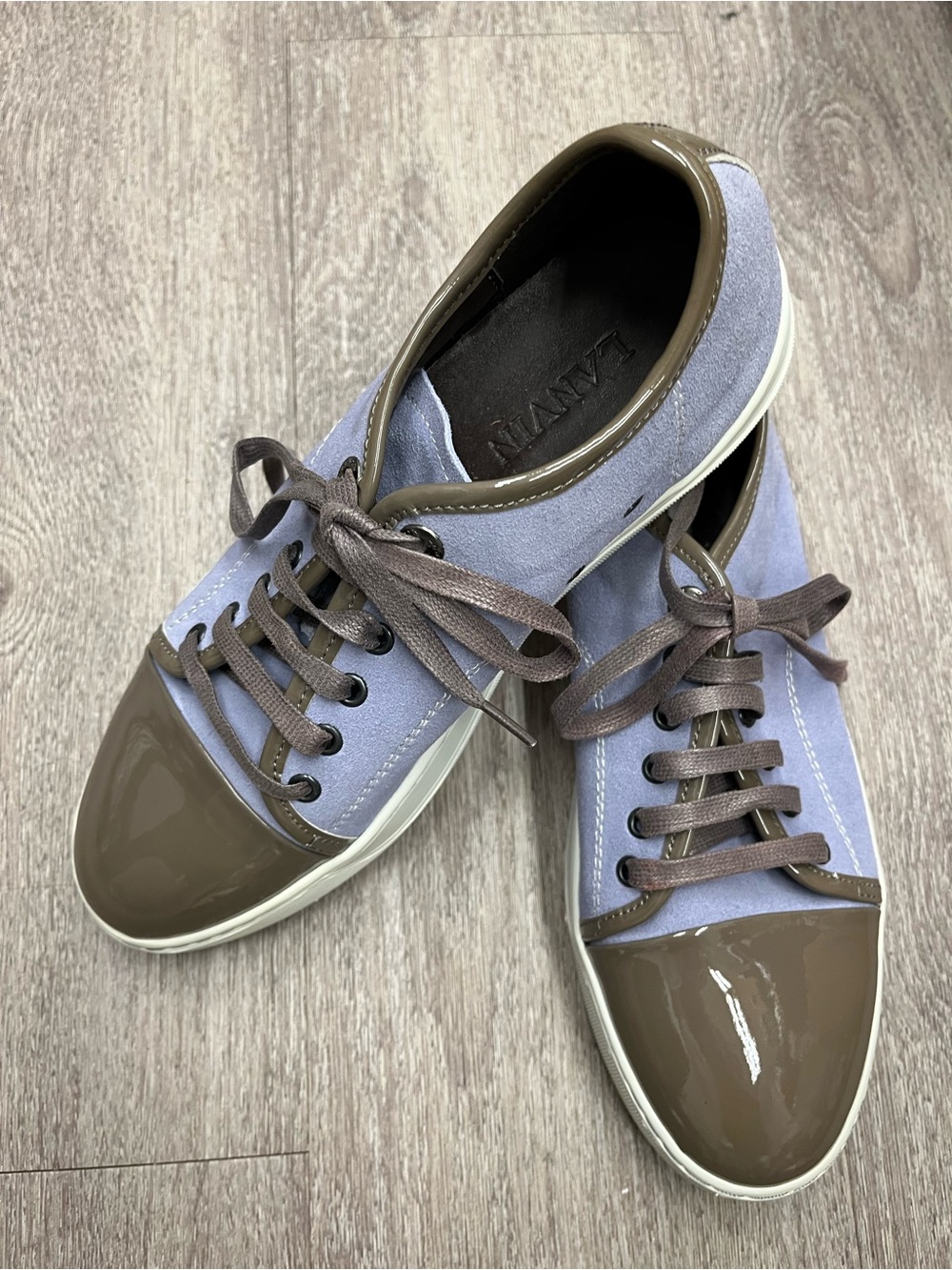Lanvin Lavender Suede & Brown Patent Lace-Up Sneakers size 42